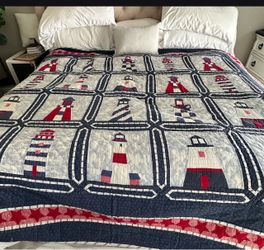 Vintage antique Nautical Lighthouse Quilt - Coastal Americana