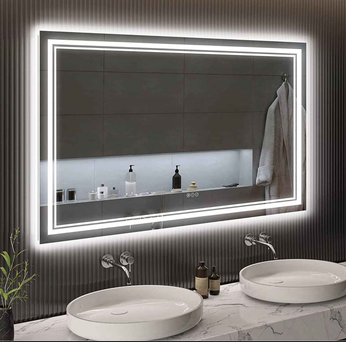  LED Mirror for Bathroom 60 x 36 with Front and Backlit, 3 Colors Dimmable Lighted Vanity Mirror for Wall, Large Anti-Fog Bathroom Mirror with Lights,