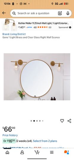 Qty: 2 Living District Gene 1 Light Right Sconce, Brass with Clear Glass - LD2300BR