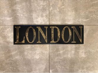 Brass LONDON Sign on Black Wood Plaque