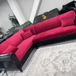Red Velvet Sectional 🔥 Take It Home With Only $50 Down 