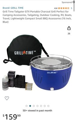 Grill Time Tailgater GTX Portable Charcoal Grill Perfect for Camping Accessories, Tailgating, Outdoor Cooking, RV, Boats, Travel, Lightweight Compact