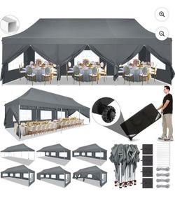 10' x 30' EZ Pop up Canopy Party Tent, Outdoor Event Instant Gazebo with 8 Removable Sidewalls for Camping Wedding Picnic, Gray