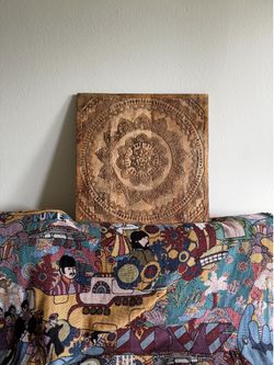 Hand carved wooden mandala wall art deco