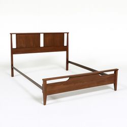 Mid-Century Modern Sculpted Walnut Full Size Bed Frame, c.1960's - Delivery Available 