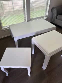 White Living Room Table Set – Coffee Table + 2 End Tables