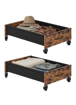 FOUCSSOMEI Wooden Under Bed Storage with Wheels Heavy Duty Under Bed Storage Drawers on Wheels, Metal Frame Under Bed Shoe Storage, Space-Saving for B