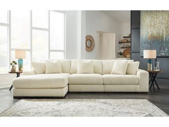 Brand New Large 3-Piece Modular Sectional with Chaise in Soft, Warm Neutral Fabric