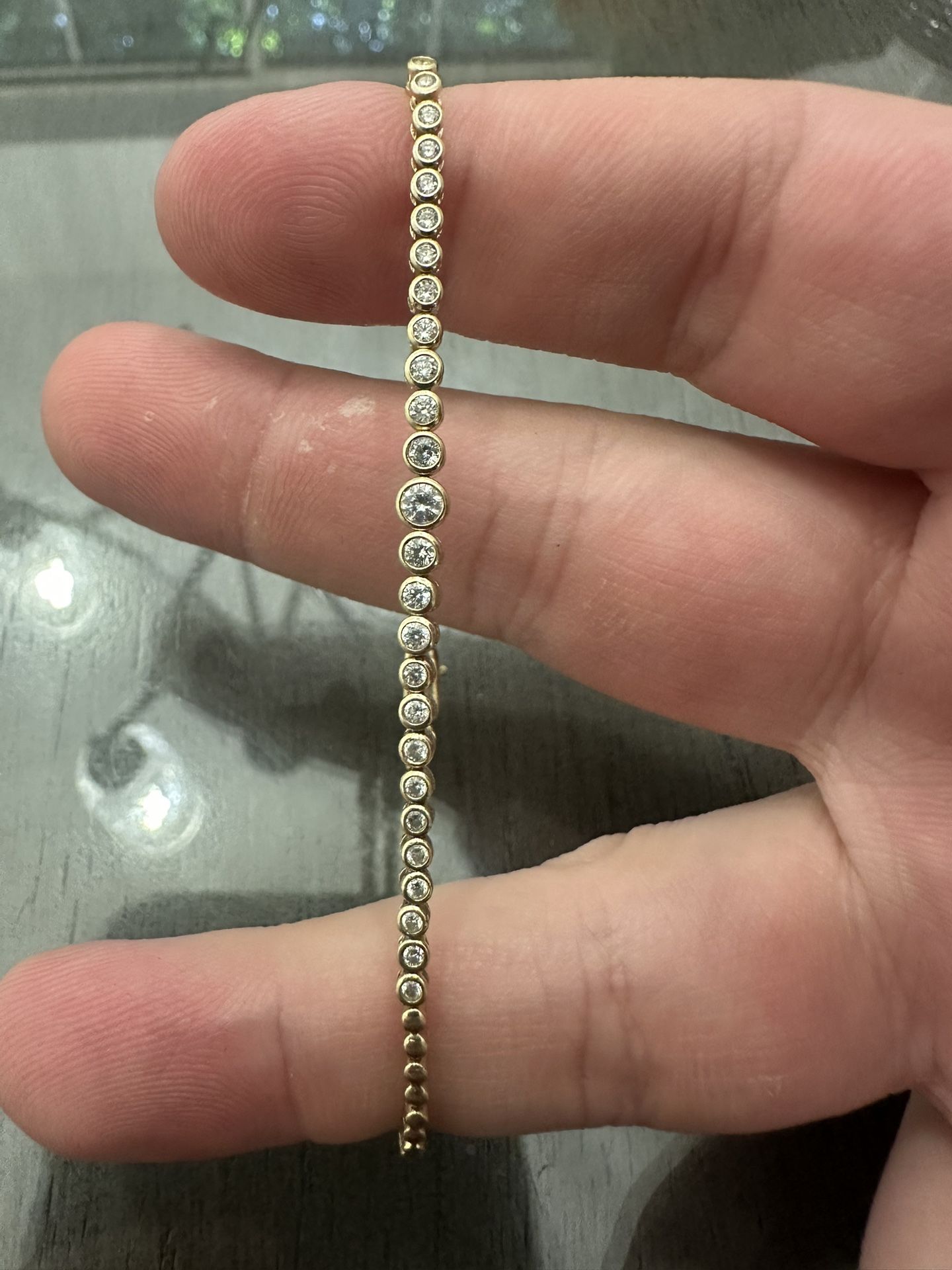Solid 925 Sterling Silver Gold Overlay Stones Bracelet 7” Length Beautiful