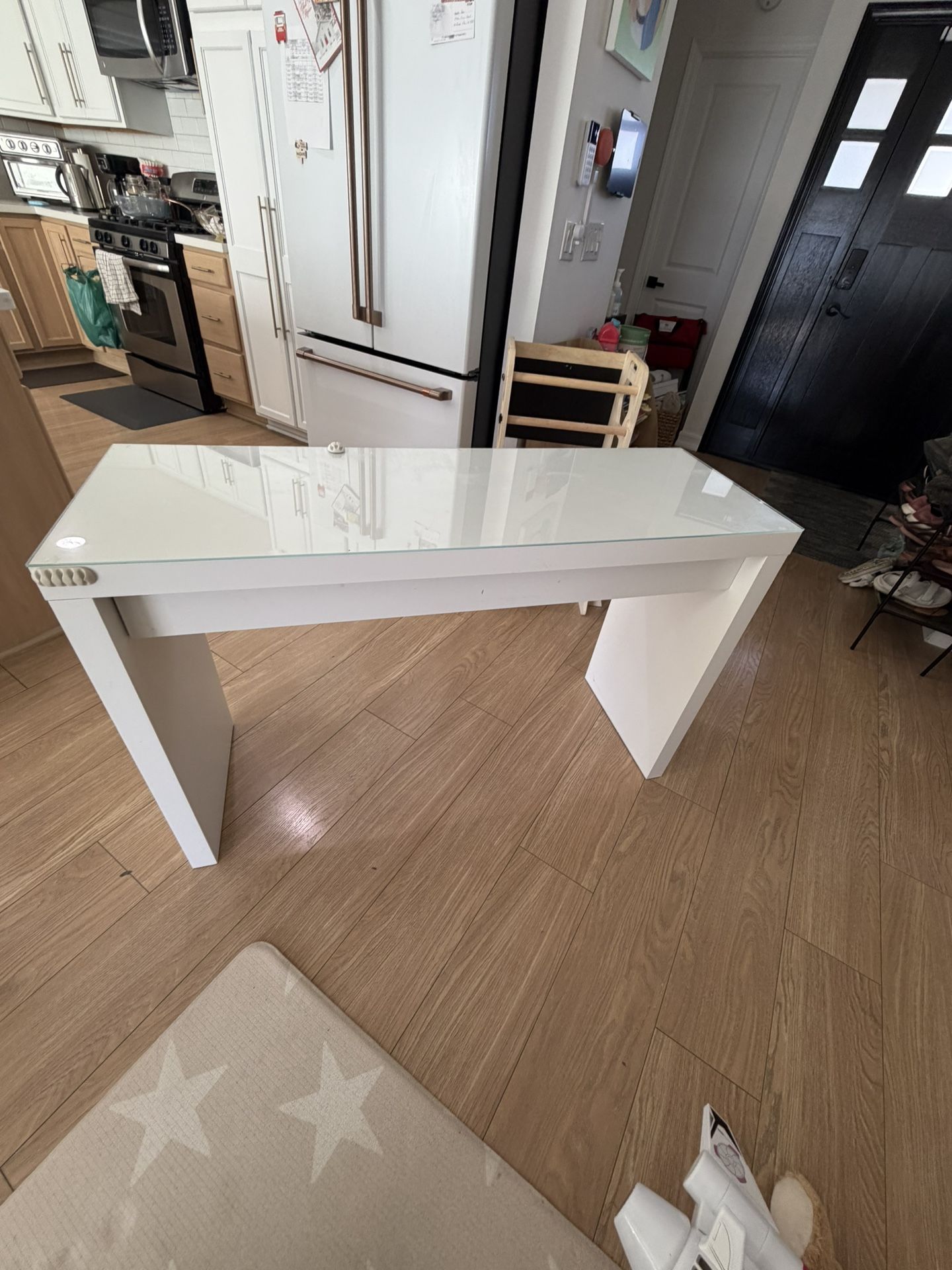 IKEA White Glass Top Desk with Drawer – Modern/Minimal