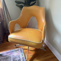 Vintage Mid Century Swivel Accent Chair – Mustard Yellow Cane Back 
