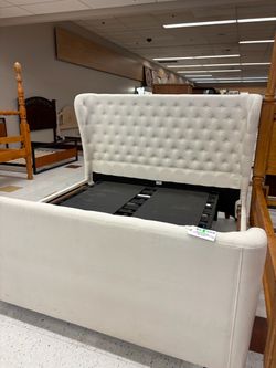 King Size Cream Upholstered Wingback Bed Frame