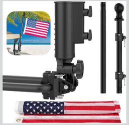 Flag Holder Kit for Boat, Golf Cart, UTV, Jeep, 180 Degree Rotation, Universal, with American Flag