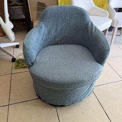 360° Swivel Accent Chair with Washable Detachable Cover, Modern Upholstered Textile Barrel Chair for Living Room for Adult, Blue