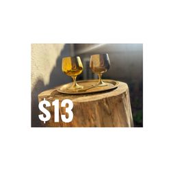 Vintage Brass Liquor Cups (Set of 2) + Brass Tray | Whiskey / Shot Cups