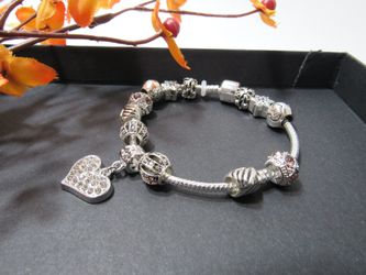 Luxury Bracelet Silver Plating Heart Charm Crystal Beads Bracelets