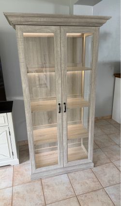 69.3"H Wood China Cabinet With Glass Doors & LED Lighting