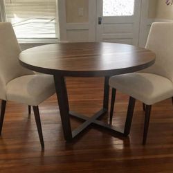 Round Mocha Live Edge Wood and Resin Dining Table with Two Chairs