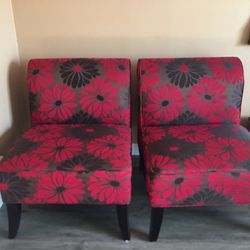 2 Brown and Red Flower Chairs