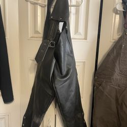 Leather motorcycle chaps, large