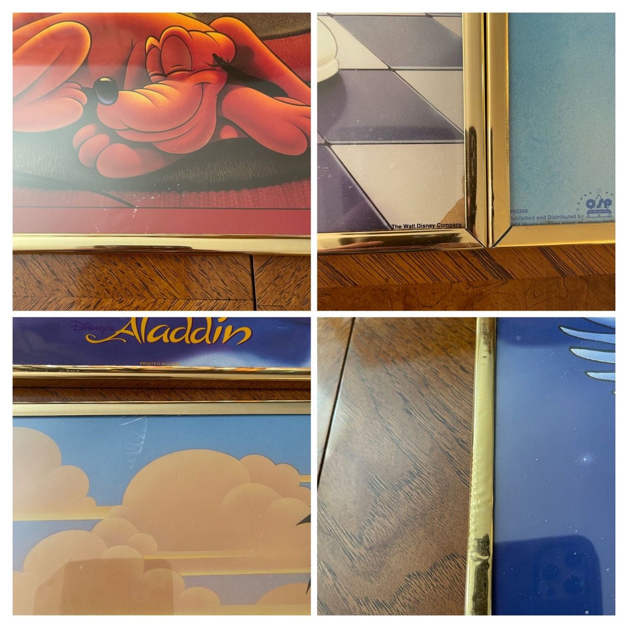 Vintage Disney 20” x 16” Posters in Matching Gold Colored Frames