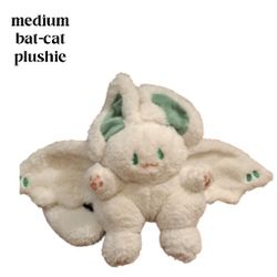 Medium White And Green Bat Cat Plushie 
