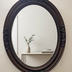 Vintage Style Ornate Oval Wall Mirror – Dark Bronze/Espresso Finish
