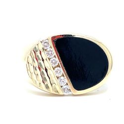 14Kt Yellow Gold Onyx Diamond Ring 8.75g .2CTW Size 10 I-2289