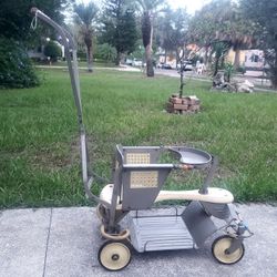 Vintage Tot Gray/White Metal Wood Baby Stroller Walker Walker