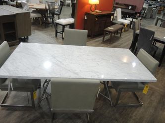 Modus Coral Carrara Marble Top Rectangular Dining Table
