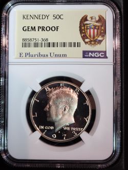 1973-S Kennedy Half Dollar 50¢ – NGC GEM PROOF – E Pluribus Unum Label
