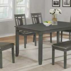 Dining Room Set Gray Farmhouse Style with Bench 4 Chairs