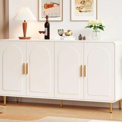  60" Sideboard Buffet Cabinet, Large Credenza Storage Cabinet, Modern Console Table with Doors and Shelves, White Coffee Bar for Living Dining Room Ki