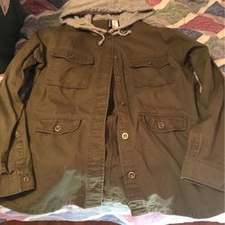 Army Green Jacket With Grey Hoodie 