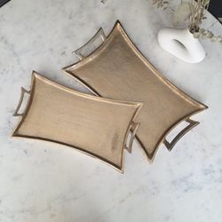 Decorative Serving Tray Gold Finish (Set of 2)
