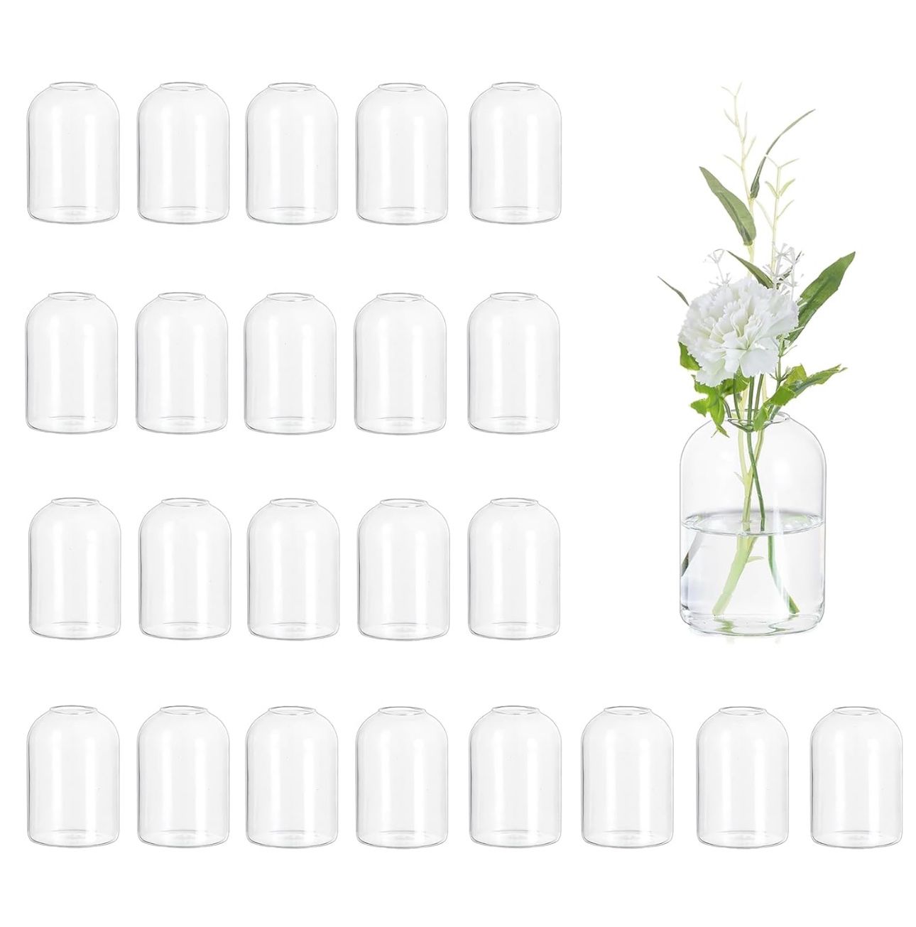 Hewory Glass Bud Vases for Centerpieces: Set of 24 Blown Clear Small Vase Bulk, Mini Cute Flower Vase for Floral Arrangement, Tiny Modern Decorations