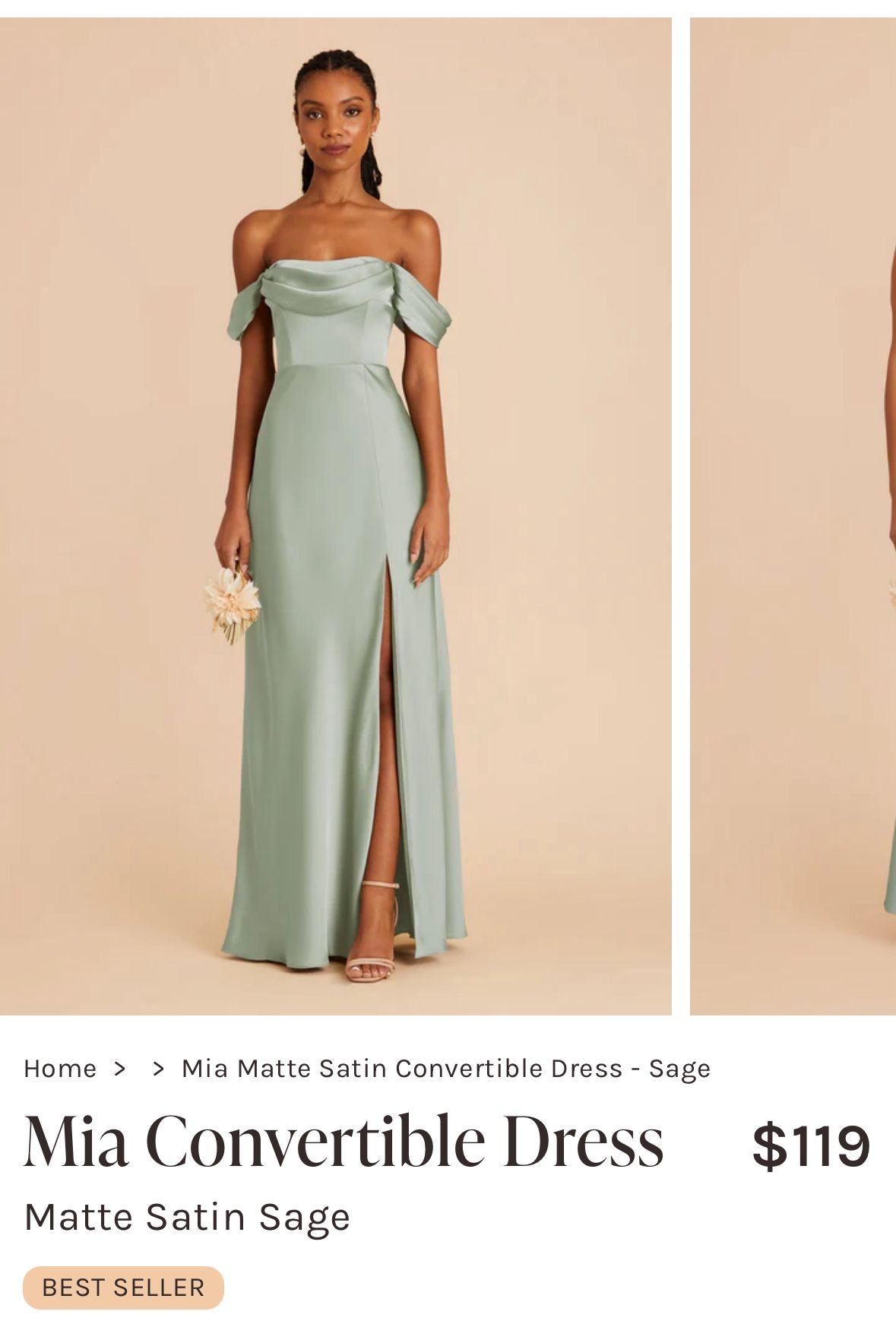Birdy Grey | Bridesmaid Sage Green | Satin Convertible Dress | Small