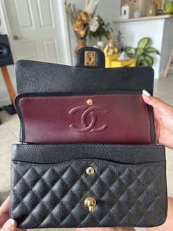 Original Chanel Classic Double Flap Bag Quilted Caviar Médium