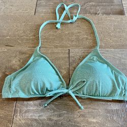 Shade & Shore Women’s Front Tie Bikini Swim Top Green Sparkle NWT