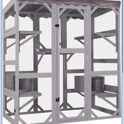 Aivituvin Catio Outdoor Cat Enclosure Large Cat House for Mulitiple Cats Walk in Kitty Cage with Tarp Roof 70"