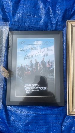 framed Fast & Furious 6 cast autographed movie poster display