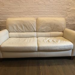 2 Piece White Leather Sofa