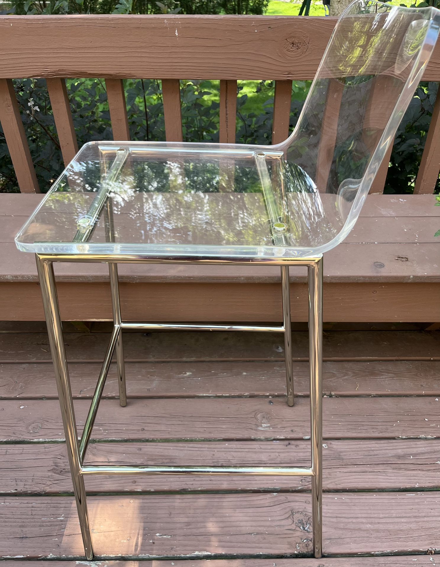 CB2 Clear Acrylic Bar Stool Chair Gold Champagne Metal Legs Lucite