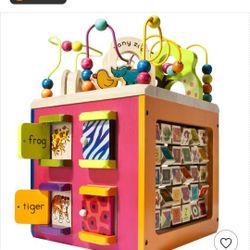 🏆Best Seller! ZANY ZOO 🐒🦒Wooden Educational Activity Cube with Animals, Spinners, Bead Rollercoaster, Functional Doors   
