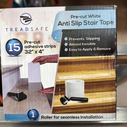 TREADSAFE Clear Adhesive Stair Treads - 15 Pack of Pre Cut Clear Non-Slip Stair Treads | Indoor/Outdoor Use | 32" x 4" White PVC Treads