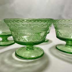 Set Of 6 Depression Glass Green Sherbet Bowls Patrician/Spoke
