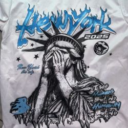 White And Blue Graphic New York Statue of Liberty T-Shirt