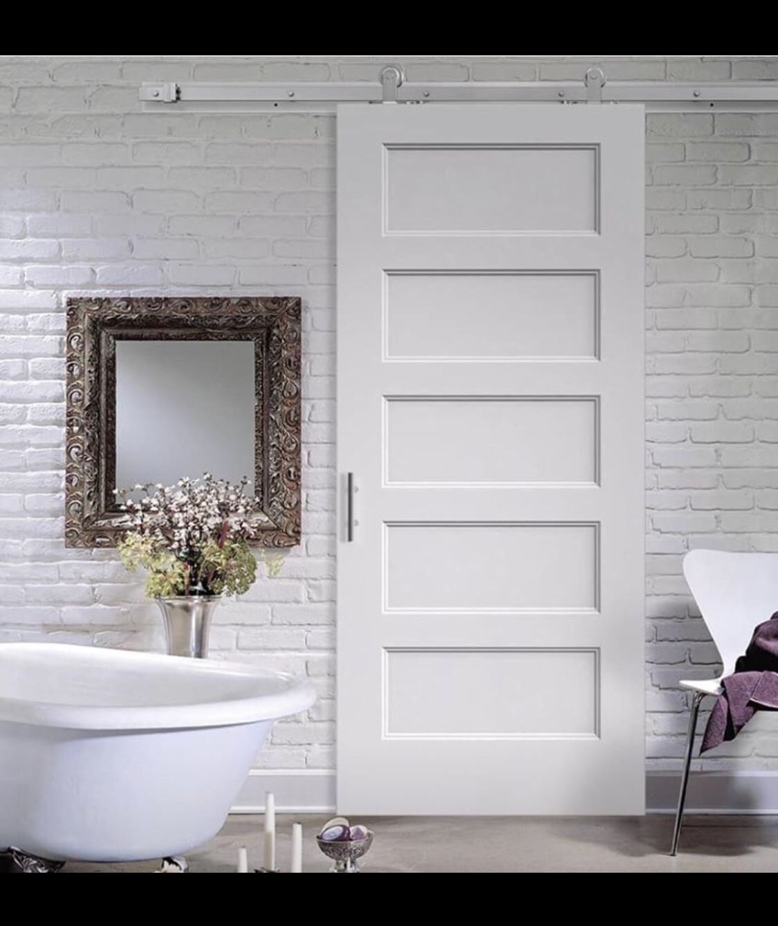 Door “NEW”. Barn door, Hanging Sliding JELD-WEN Molded Barn Door Kit. Nickel Hardware. Retails $522