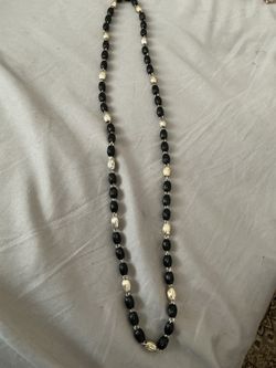 Long Black and Silver Beaded Necklace