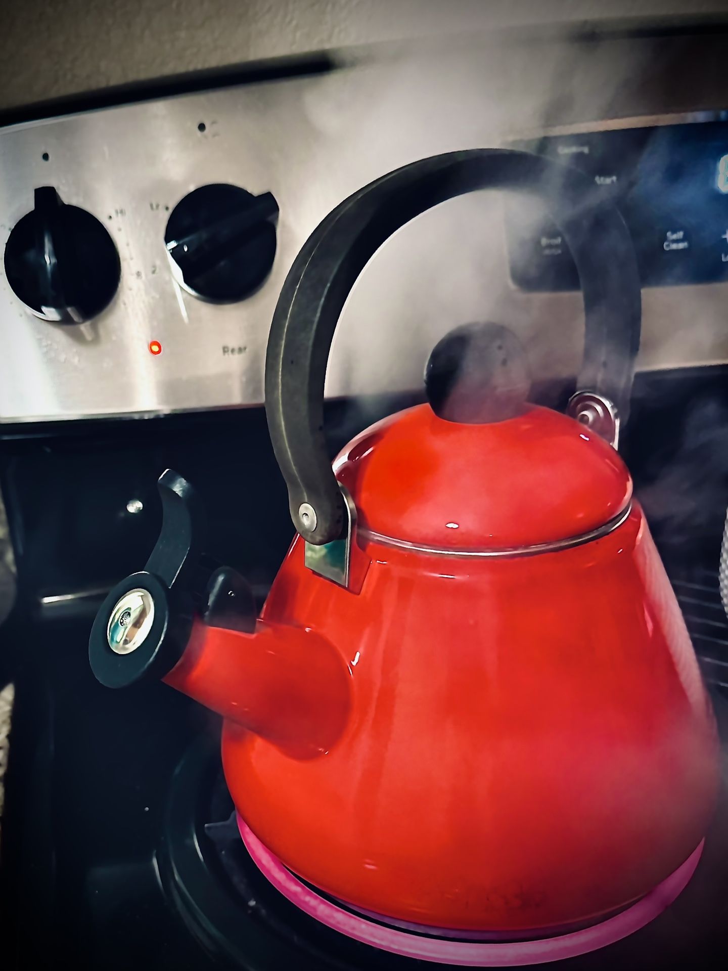 Vintage Le Creuset Kone Whistling Kettle, Cherry Red Enamel on Steel, Early 2000’s